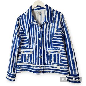 Flair Vintage Whimsical Fun Blue and White Striped Jacket size Large